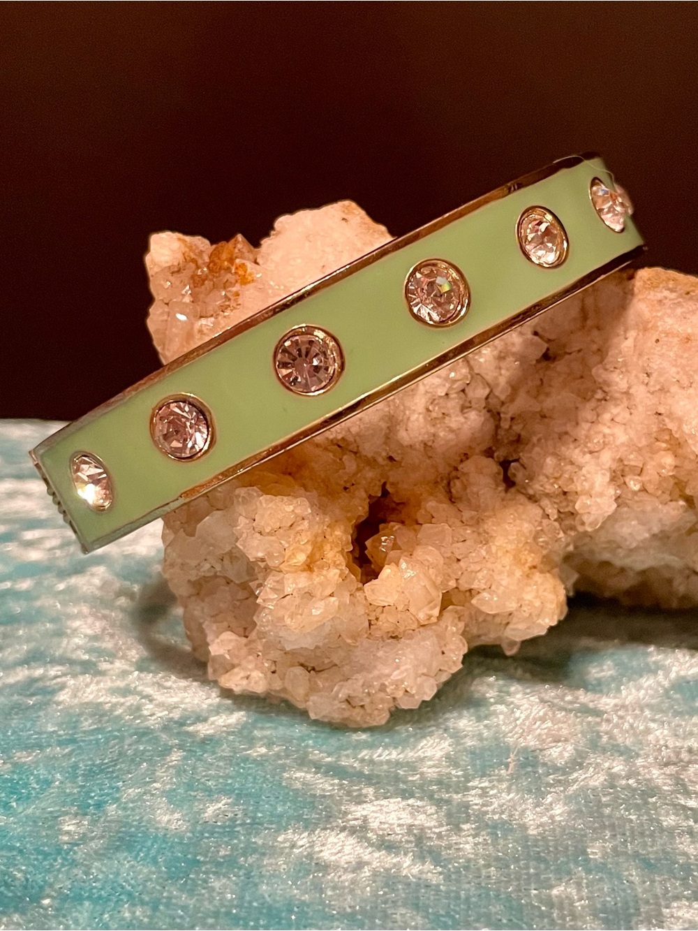 Green Enamel Rhinestone Accent Bangle Bracelet